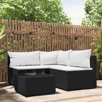 4-delige Loungeset met kussens poly rattan zwart - thumbnail