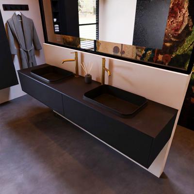 Badkamermeubelset Mondiaz Erin 200 cm met 2 Lades met RIDGE Wastafel Dubbel Urban met 2 kraangaten Greeploos Mat Urban