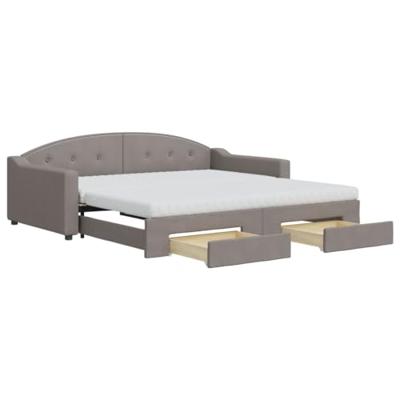 Slaapbank met onderschuifbed en lades 100x200 cm stof taupe - thumbnail