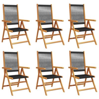 Tuinstoelen 8 st verstelbaar massief acaciahout zwart - thumbnail