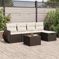 5-delige Loungeset met kussens poly rattan bruin - thumbnail