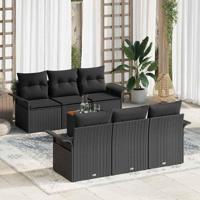 Tuinbankenset met kussen 7 pcs Zwart poly rattan - thumbnail