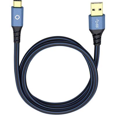 Oehlbach USB Plus C3 - USB-kabel voor smartphones type A 3.0 naar type C 3.1 - PVC-mantel - OFC, blauw/zwart - 3m