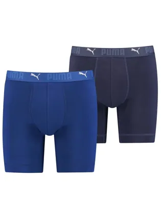 2-pack Heren boxershort lange pijpjes - Blauw - Heren onderbroek tegen schurende benen - Katoen