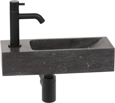 Saqu Nature Collection fonteinset met mat zwarte kraan links natuursteen