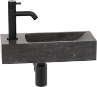 Saqu Nature Collection fonteinset met mat zwarte kraan links natuursteen - thumbnail