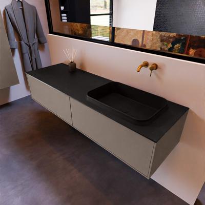 Badkamermeubelset Mondiaz Erin 150 cm met 2 Lades met RIDGE Wastafel Rechts Urban Zonder Kraangaten Greeploos Mat Smoke