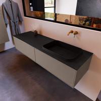 Badkamermeubelset Mondiaz Erin 150 cm met 2 Lades met RIDGE Wastafel Rechts Urban Zonder Kraangaten Greeploos Mat Smoke - thumbnail