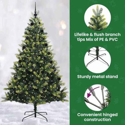 Kunstkerstboom met scharnier 300 LEDs Groen 210 cm PVC en PE