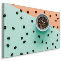 Schilderij - Kopje Koffiebonen, Groen/Roze, premium Print - thumbnail