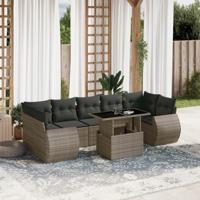 8-delige Loungeset met kussens poly rattan grijs - thumbnail