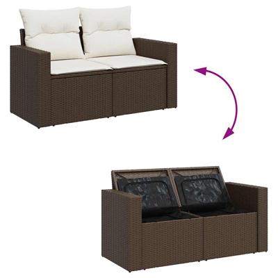 4-delige Loungeset met kussens poly rattan bruin - thumbnail