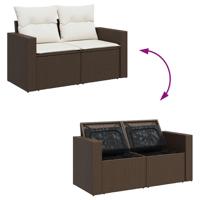 4-delige Loungeset met kussens poly rattan bruin - thumbnail