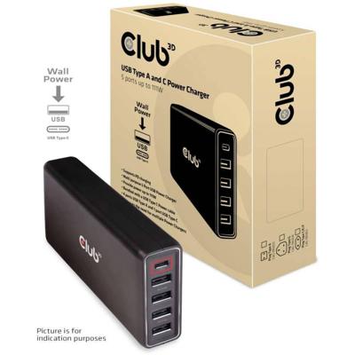 Club 3D USB Type A and C Power Charger, 5 ports up to 111W oplader