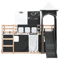 Stapelbed met glijbaan en gordijnen wit en zwart 90x190 cm - thumbnail