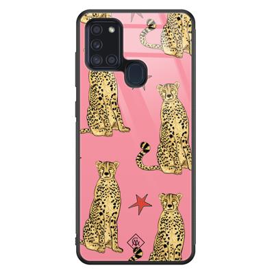 Samsung Galaxy A21s glazen hardcase - The pink leopard Samsung Galaxy A21s glazen hardcase - The pink leopard