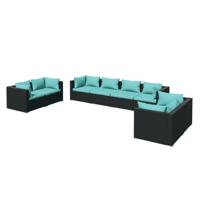 6-delige Loungeset met kussens poly rattan zwart - thumbnail