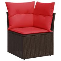 Tuinhoekbank met kussens poly rattan bruin - thumbnail