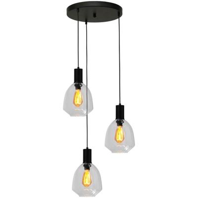 Masterlight 3-lichts vide hanglamp - zwart -Porto met Nicolette clear glazen - 2712-05-05-35-3-12