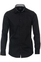 Venti Heren Overhemd Zwart Contrast Poplin Kent Body Fit - thumbnail