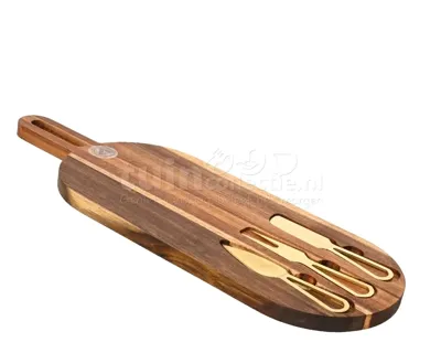 Kaasplank Acaciahout met 3 kaasmessen 45x17cm Kaasplank Acaciahout met 3 kaasmessen 45x17cm