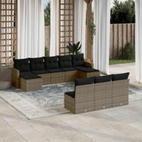 10-delige Loungeset met kussens poly rattan grijs - thumbnail