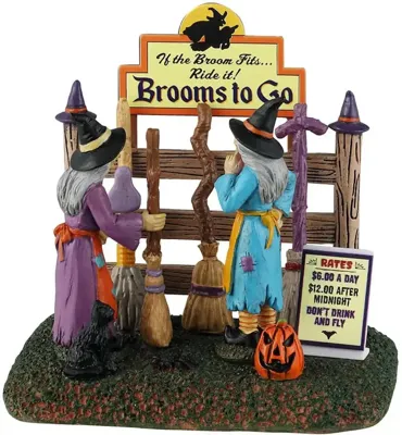 Lemax brooms to go tafereel Spooky Town 2024