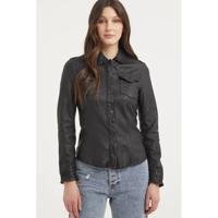 Goosecraft leren blouse zwart - thumbnail