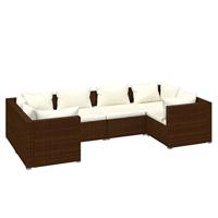 6-delige Loungeset met kussens poly rattan bruin - thumbnail