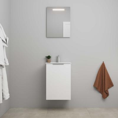 On-Line Badkamermeubelset - 45 cm - Voorgemonteerd - 1 Deur met Greep - Porseleinen Wastafel - 1 Kraangat - Spiegel met LED-Verlichting - Hoogglans Wit