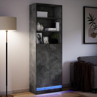 Hoge kast met LED 69x32,5x200 cm bewerkt hout betongrijs