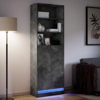 Hoge kast met LED 69x32,5x200 cm bewerkt hout betongrijs - thumbnail