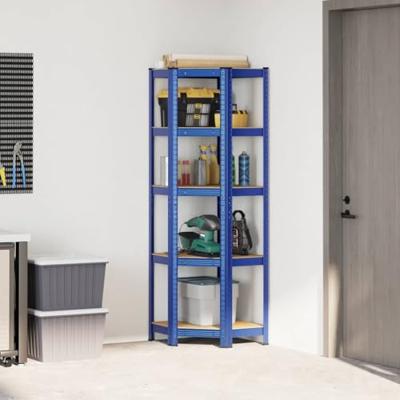 VidaXL Hoekrek 5-laags staal en bewerkt hout blauw