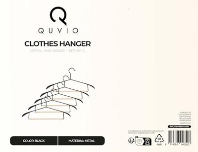 QUVIO Kledinghanger - set van 5 - Zwart en hout