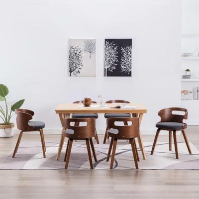 Eetkamerstoelen 6 st gebogen hout en stof donkergrijs