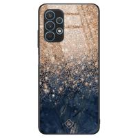 Samsung Galaxy A32 5G glazen hardcase - Marmer blauw rosegoud - thumbnail