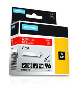 Labeltape DYMO IND RHINO 1805416 Vinyl Tapekleur: Rood Tekstkleur:Wit 12 mm 5.5 m Labeltape DYMO IND RHINO 1805416 Vinyl Tapekleur: Rood Tekstkleur:Wit 12 mm 5.5 m