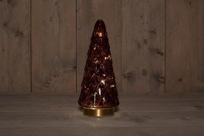 B.O.T. Tree Glass 13X28,5 cm Burgundy With Golden Base 10Led kerstverlichting Anna's Collection - Annas collection