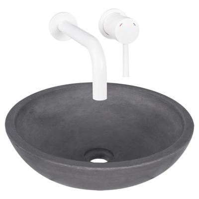 Differnz Ravano fonteinset beton donkergrijs inbouw muurkraan warm/koud mat wit