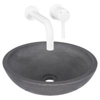 Differnz Ravano fonteinset beton donkergrijs inbouw muurkraan warm/koud mat wit - thumbnail