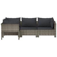 4-delige Loungeset met kussens poly rattan grijs - thumbnail