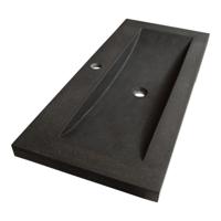 Brauer Magma Wastafel - 100 cm - met 1 Spoelbak en 1 Kraangat - Natuursteen Basalt Antraciet - thumbnail