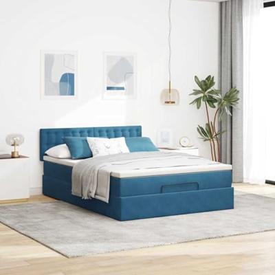 Ottoman bed met matras 140x200cm fluweel donkerblauw