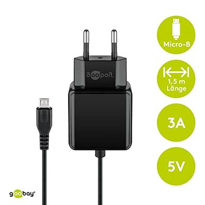 Micro-USB voeding compleet - Micro-USB oplader - USB 2.0 micro stekker - 1m - 3000mA - 15 Watt - 5V - Zwart