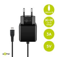 Micro-USB voeding compleet - Micro-USB oplader - USB 2.0 micro stekker - 1m - 3000mA - 15 Watt - 5V - Zwart - thumbnail