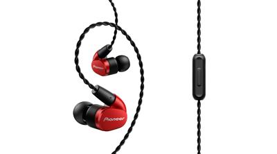 Pioneer SE-CH5T (R) Hi-Res Audio In-Ear hoofdtelefoon (over-the-ear-kabel, verloopvrij, gevlochten ontwerp, bedieningselement, microfoon, oproepnamefunctie, voor iPhone, Android smartphones), rood