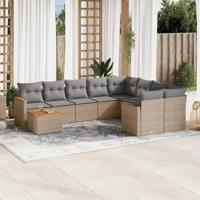 10-delige Loungeset met kussens poly rattan beige - thumbnail