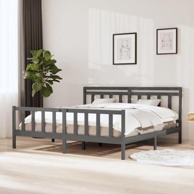 Bedframe massief hout grijs 200x200 cm Bedframe massief hout grijs 200x200 cm