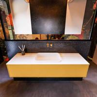 Badkamermeubelset Mondiaz Erin 150 cm met 1 Lade met RIDGE Wastafel Midden Talc Zonder Kraangaten Greeploos Mat Ocher - thumbnail