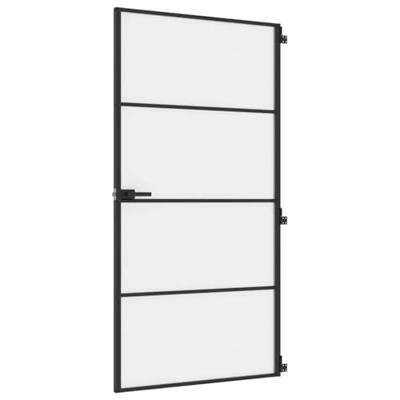 Binnendeur smal 102,5x201,5 cm gehard glas en aluminium zwart